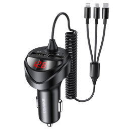 CC119   Cargador Auto C22  2 USB/3 4A  3 en 1 Micro/Tipo C/Lightning  Negro  USAMS