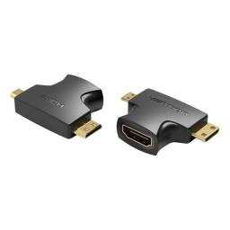 AGFB0 Adaptador 2 en 1 Mini HDMI y Micro HDMI Macho a HDMI Hembra    Negro  Vention