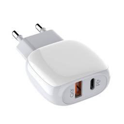 A2313C   Cargador Pared 3A  PD 20W (USB-C)+ QC3.0  Tipo C- Lightning  Blanco  LDNIO