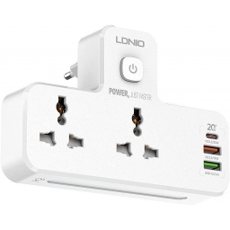 SC2311  Cargador Pared c/2 Enchufes   Dual QC3.0+USB PD  Blanco  LDNIO