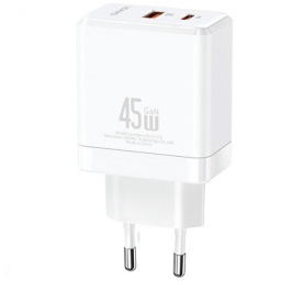 CC178   Cargador de viaje T58  45W  USB A + USB C GaN  Blanco  USAMS