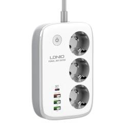 SEW3452   Adaptador Multifuncin Wi-Fi  30W   QC3.0 + 2 Auto ID + PD + 3 Enchufes  Carga Rpida   Blanco  LDNIO