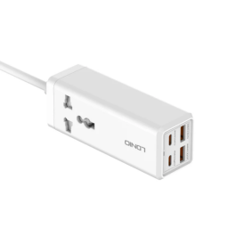 SC1418   Adaptador Multifuncin  65W  P Dual QC3.0+Dual USB C PD  Carga Rpida Cable 2M Blanco  LDNIO