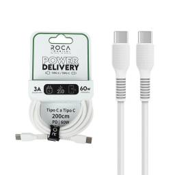 Cable de Datos ROCA   PD  Tipo C a Tipo C  200cm  3A  60W  Blanco